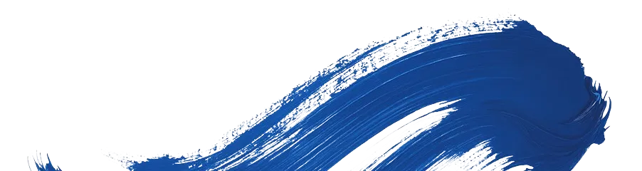 Blue brushstroke with textured edges on a transparent background.