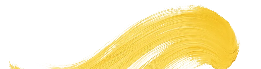 Brushstroke of golden yellow paint with textured streaks on a transparent background.
