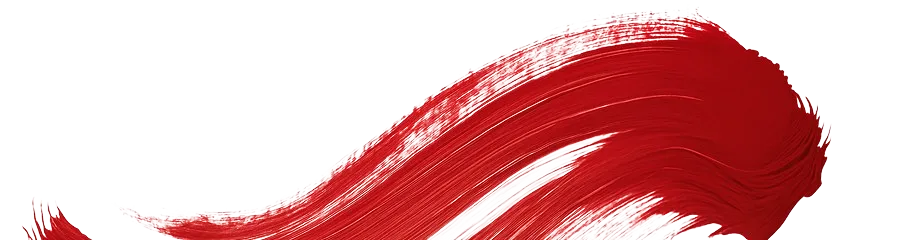 Red paint brush stroke sweeping in a curved motion on a transparent background.