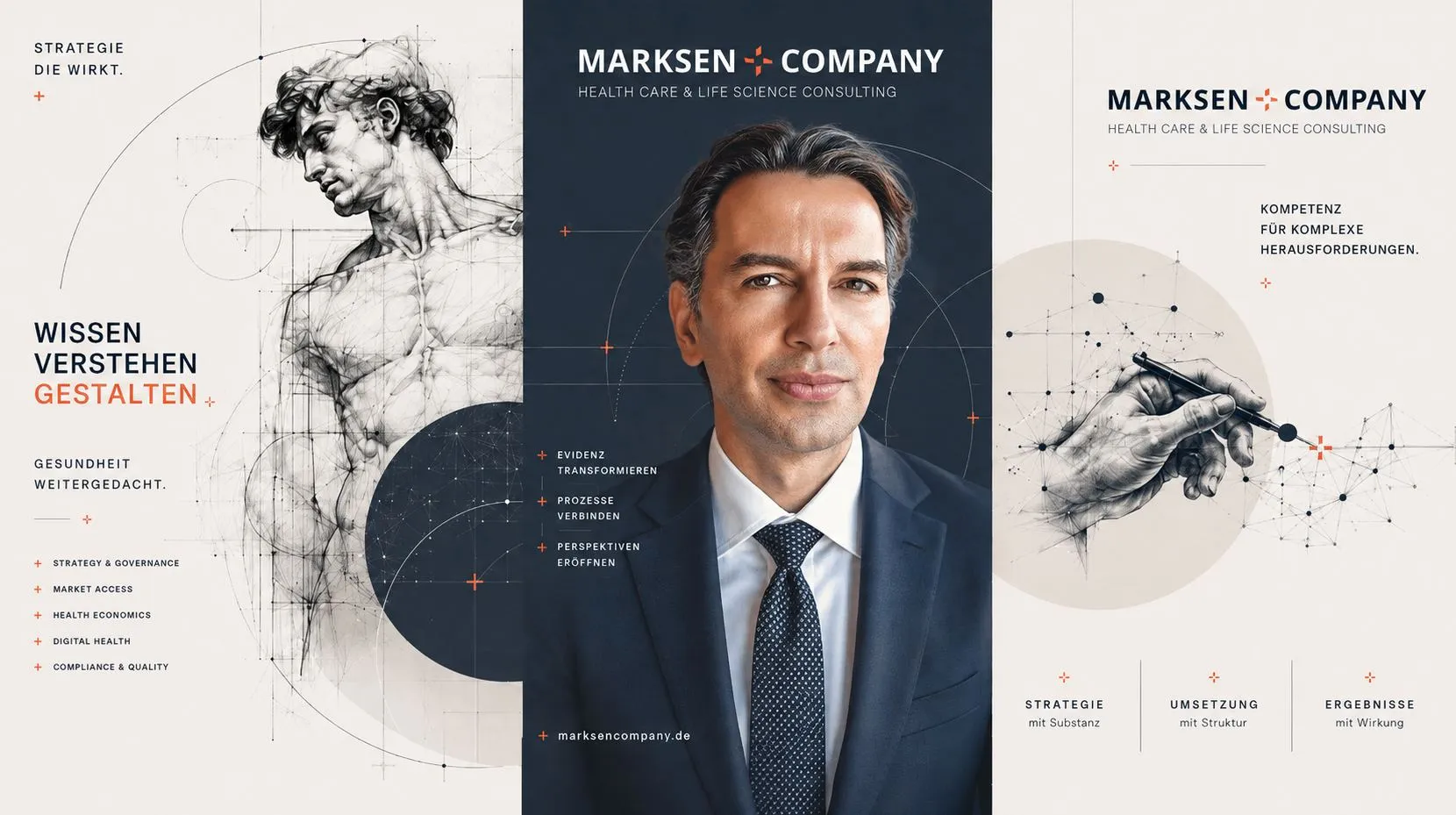 MARKSEN+COMPANY · Health Care & Life Science Consulting: Editorial-Triptychon
