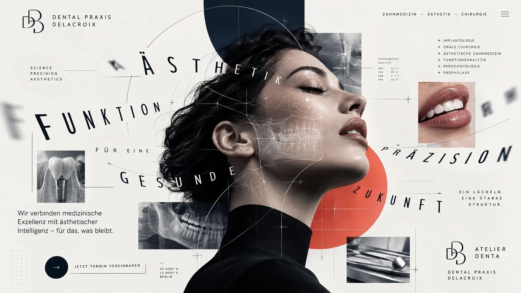 Dental Praxis Delacroix · Ästhetik, Funktion, Präzision: Editorial-Collage der Zahnmedizin-Konzeptstudie