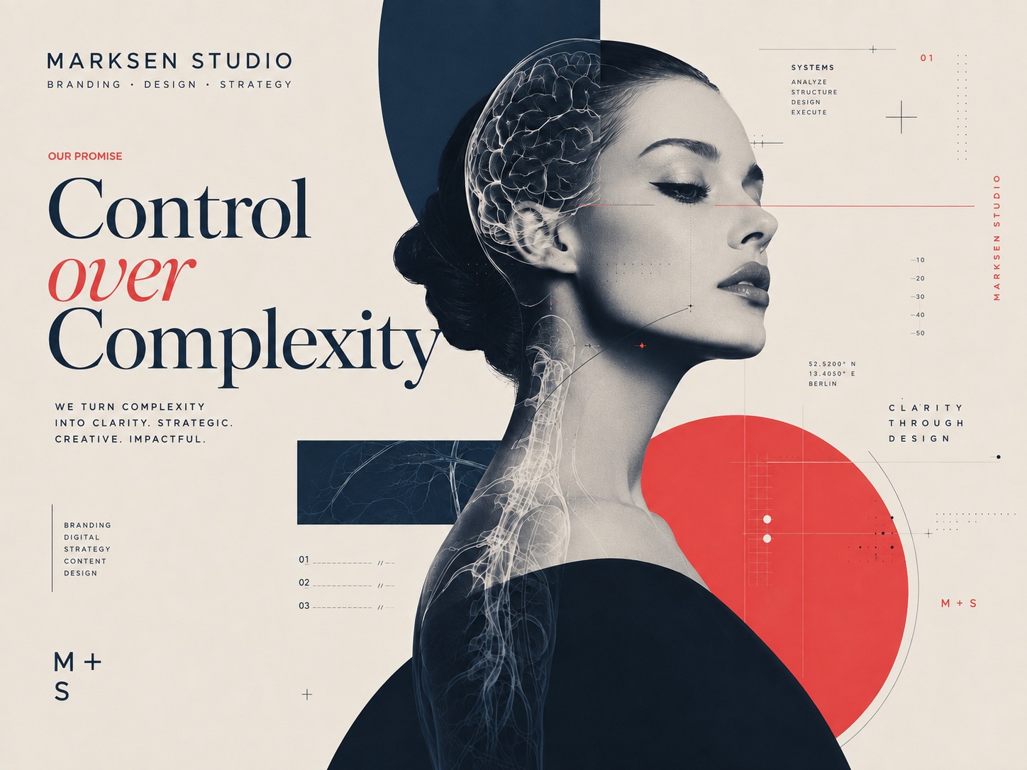 Control over Complexity · Collage: Porträt mit anatomischen Linien, MARKSEN+COMPANY