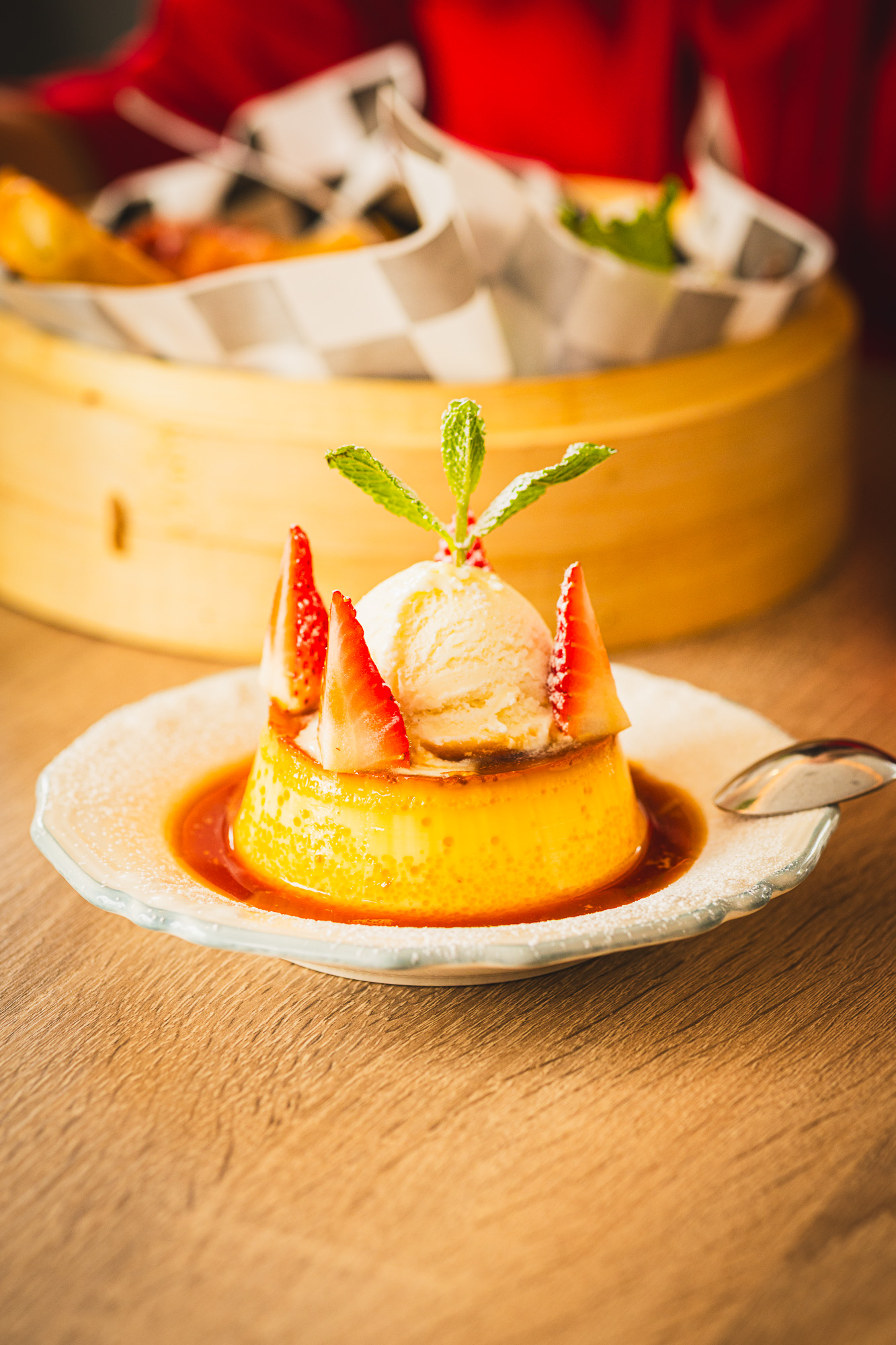Crème caramel dessert at Karkumi Cafe.
