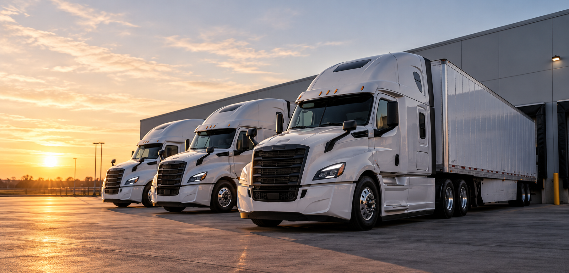 Semi trucks at a logistics facility
