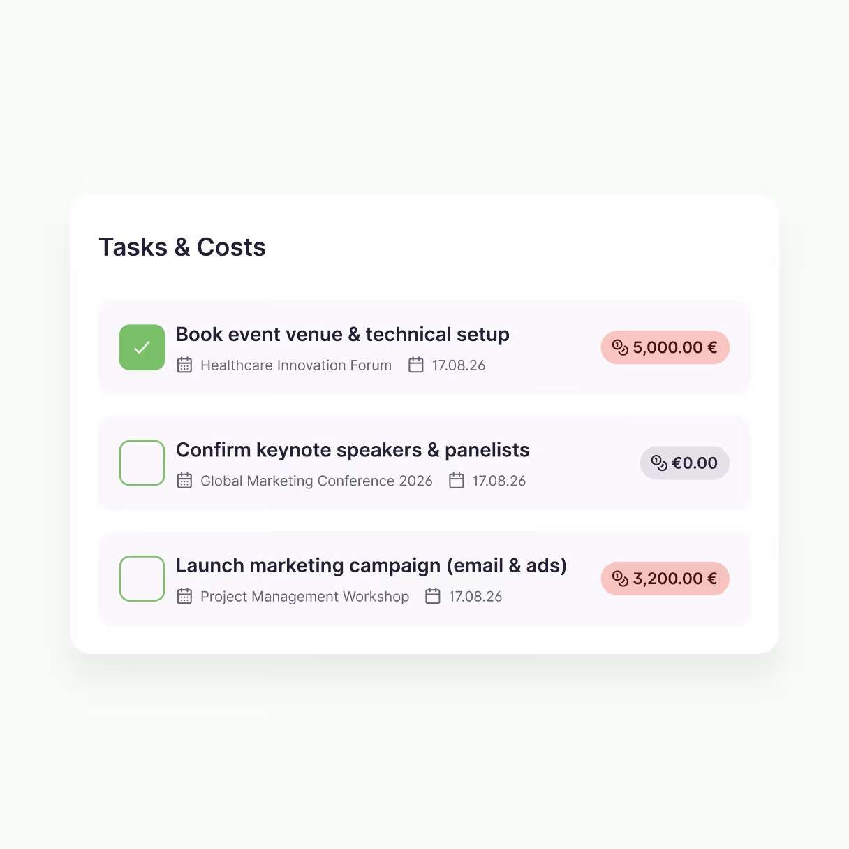 Task and cost management for event planning, budgeting and workflow tracking.