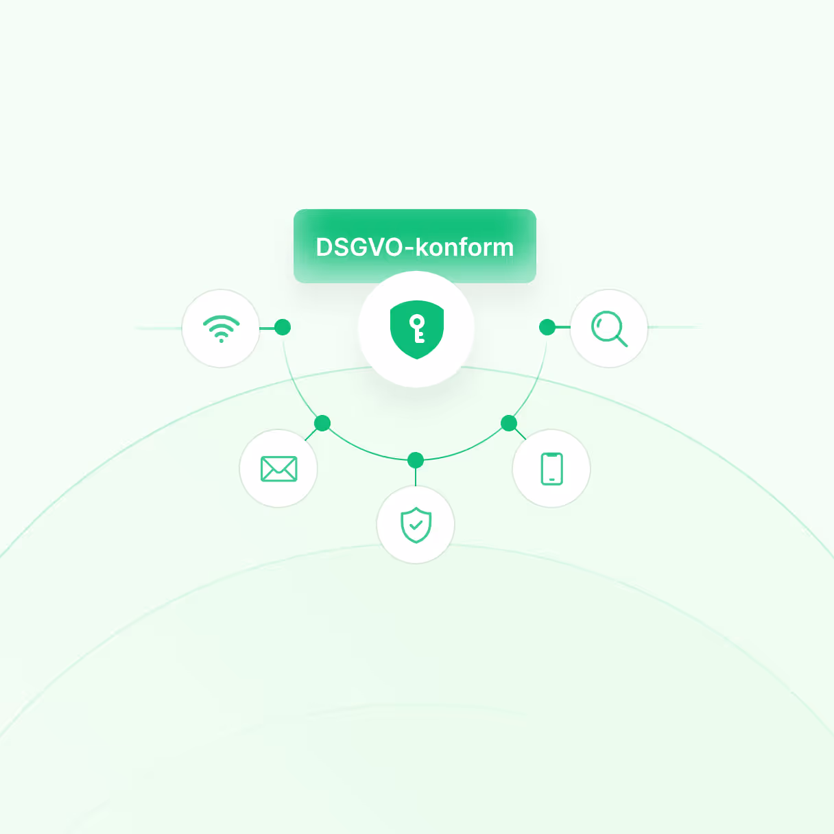 DSGVO-konforme Sicherheitsillustration mit geschützten digitalen Verbindungen und Kommunikationssystemen.