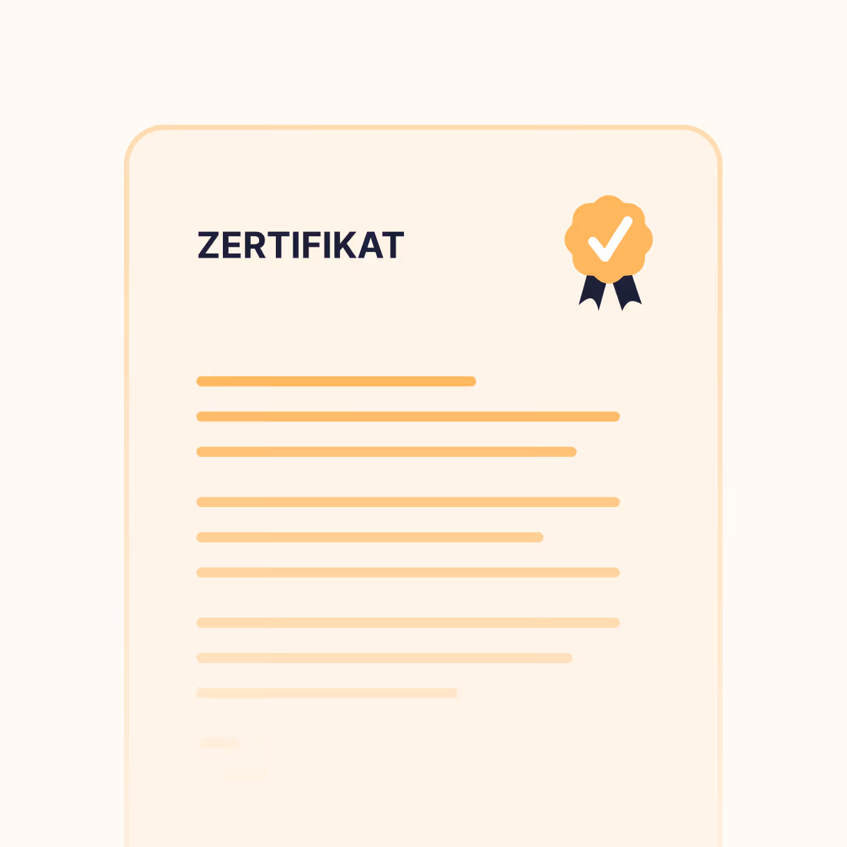 Digitale Event-Zertifikatsillustration mit Verifizierungsabzeichen und strukturiertem Zertifikatslayout.