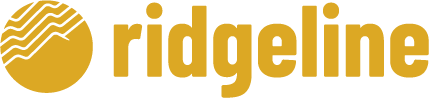 Ridgeline company logo in gold featuring a stylized circle with wavy lines and the word 'ridgeline'.