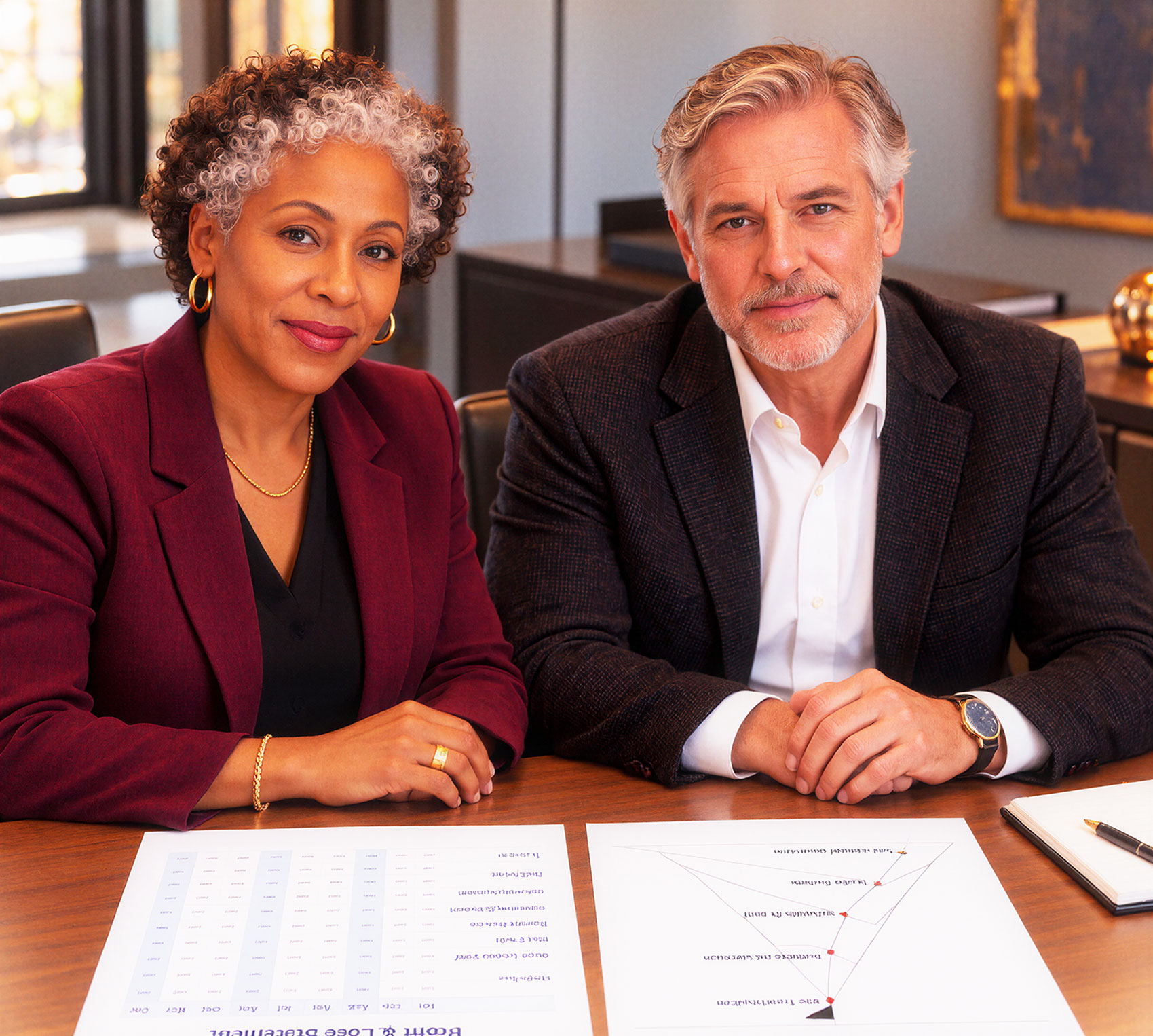 Two business professionals working together at a table.