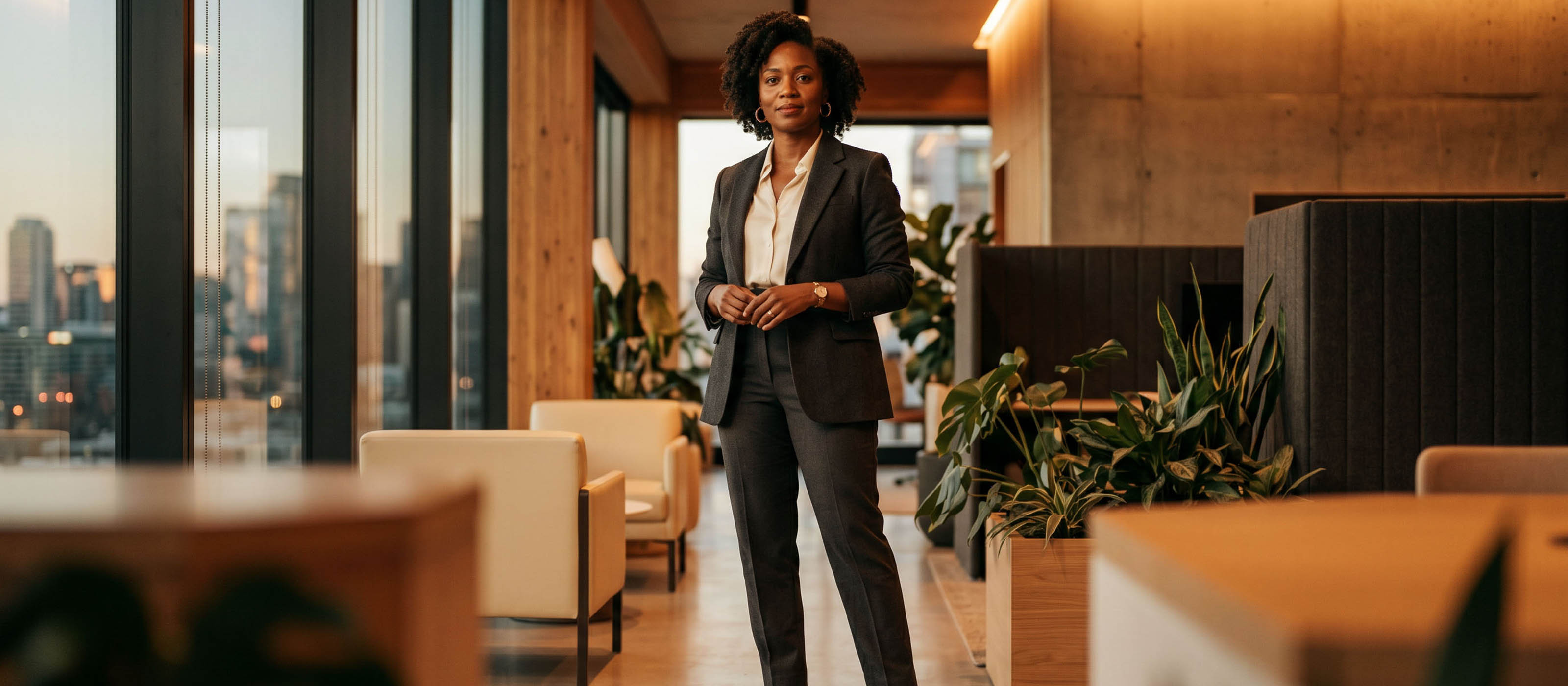 Business leader standing in a modern office.
