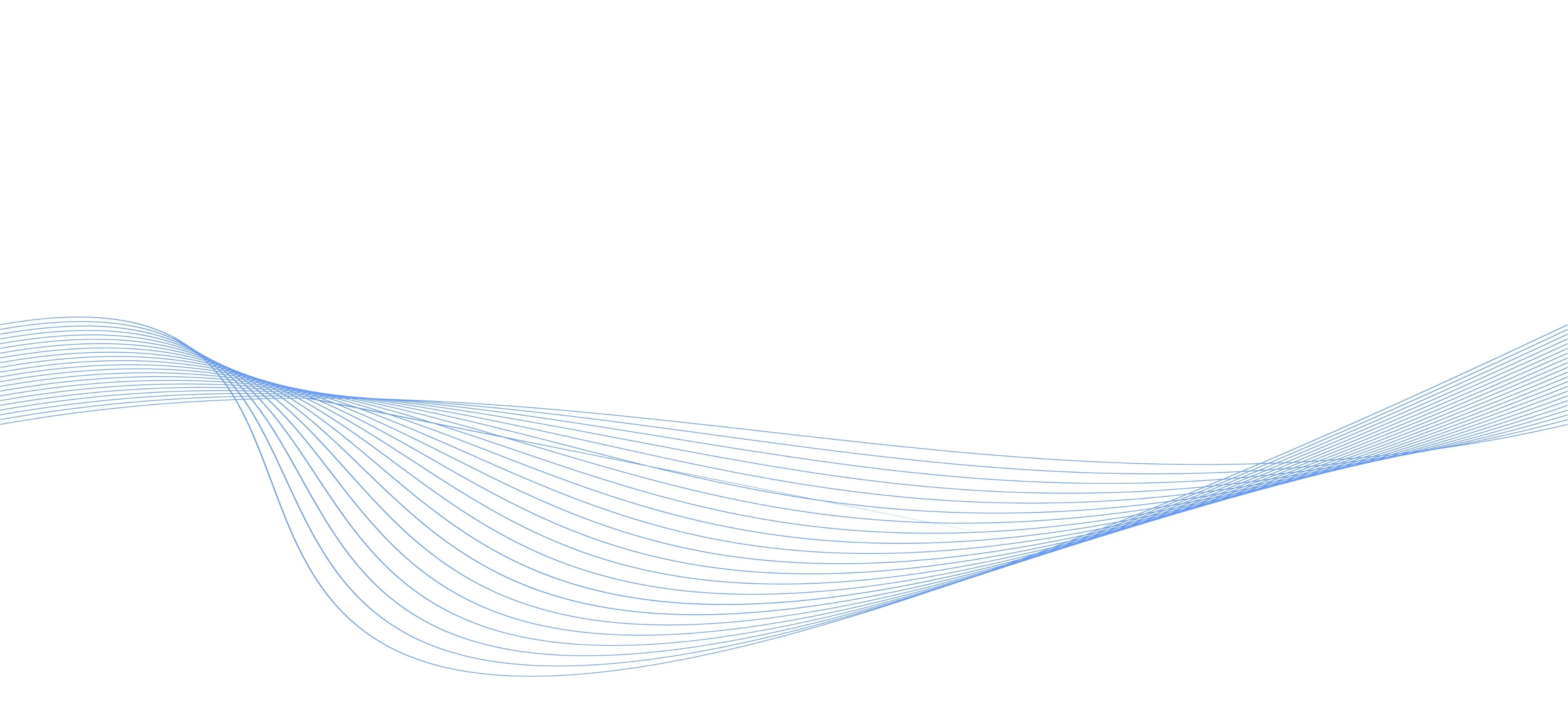 Abstract thin blue lines forming a smooth wave shape on a white background.