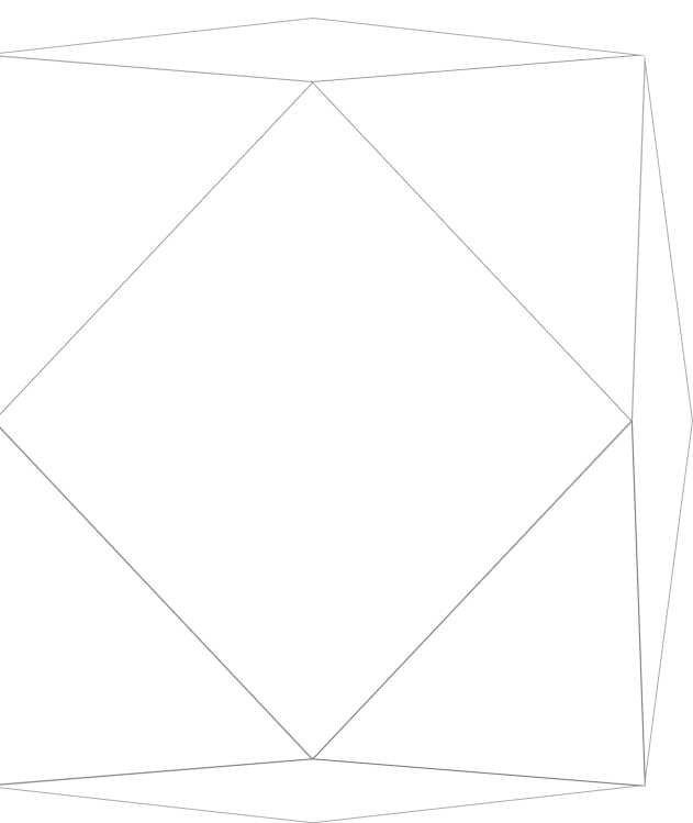 Black and white drawing of a cube rotated to show a diamond-shaped face in front.