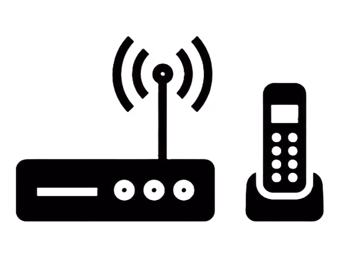 Illustration of a wireless router and cordless phone emitting signal waves