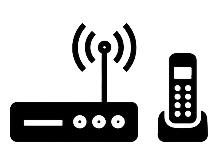 Illustration of a wireless router and cordless phone emitting signal waves
