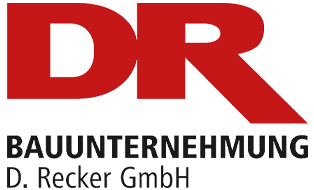 Logo mit roten Buchstaben DR und Schriftzug Bauunternehmung D. Recker GmbH.