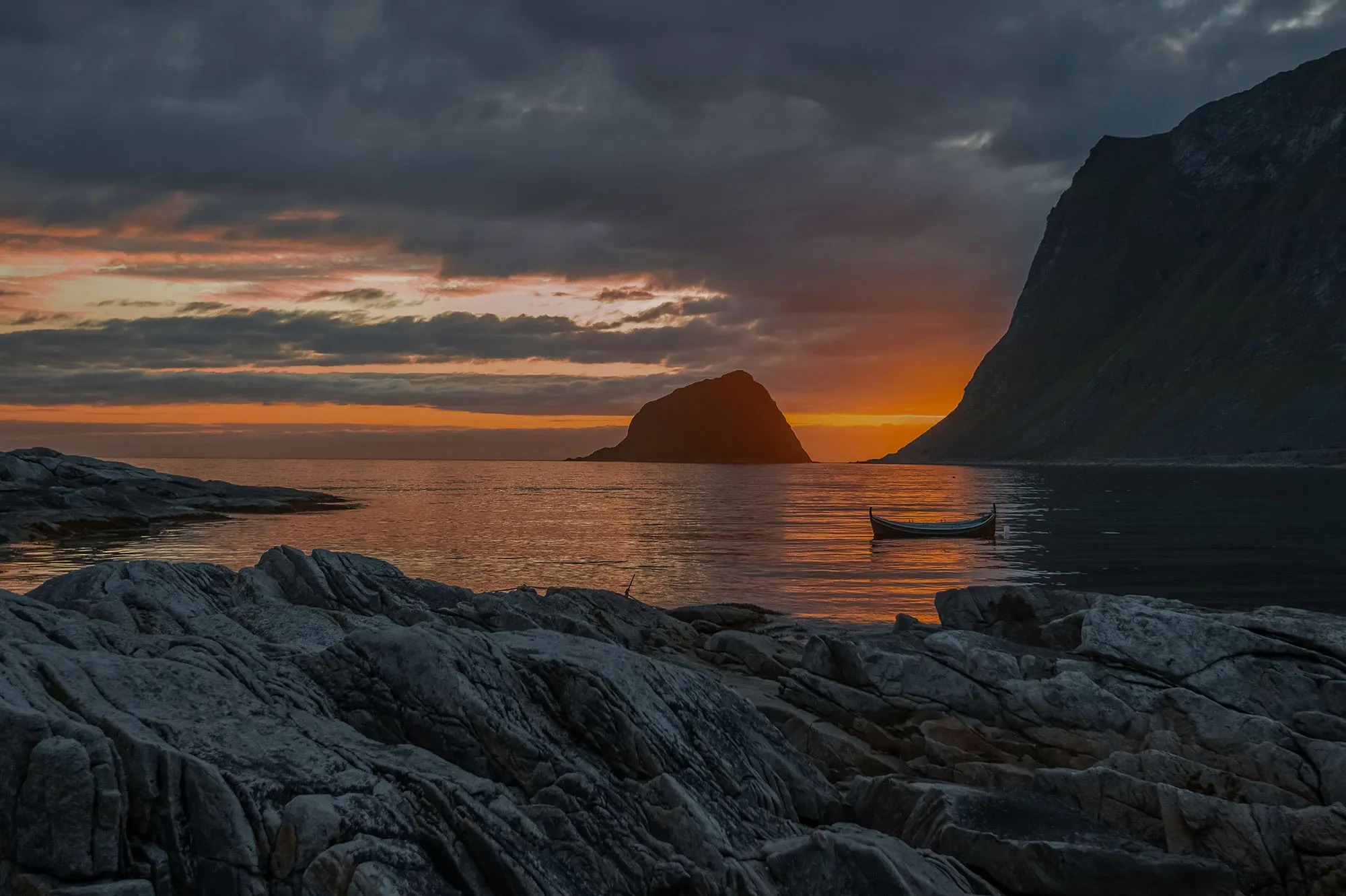 Sunset above a rocky Scandinavian coastline