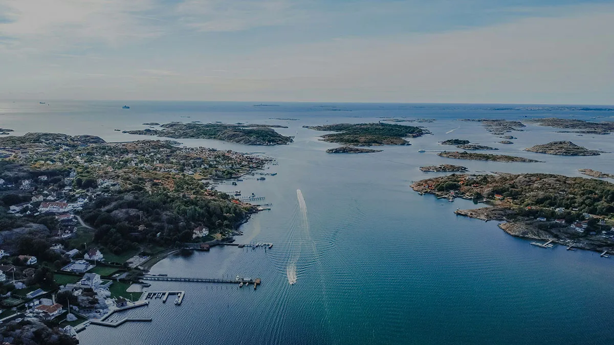 Aerial view of a Nordic archipelago