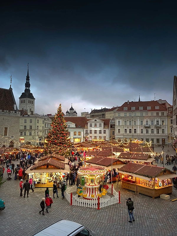 Christmas market in a historic Nordic city square