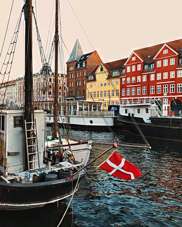 Colourful buildings and boats in Nyhavn, Copenhagen