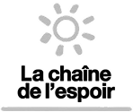 Icône d'un soleil stylisé avec le texte « La chaîne de l'espoir » en dessous.
