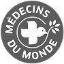 Logo de Médecins du Monde avec une croix et une branche d'olivier.
