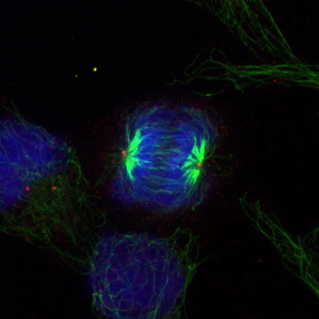 Microscopy image showing cellular components in laboratory research