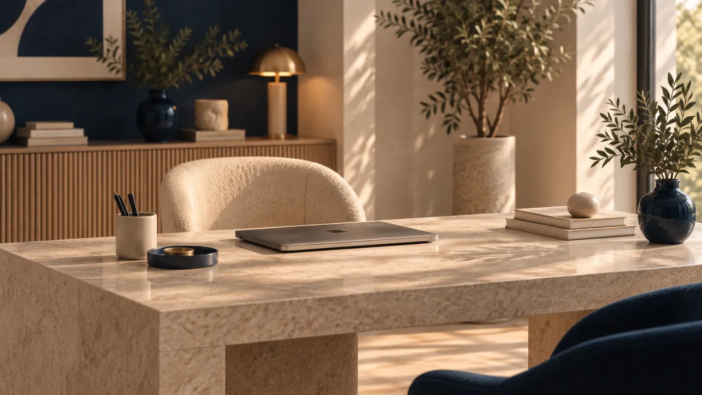 Bureau beige et bleu