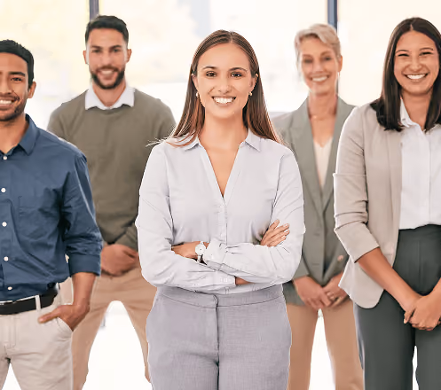 Confident team of professionals expressing recruitment expertise