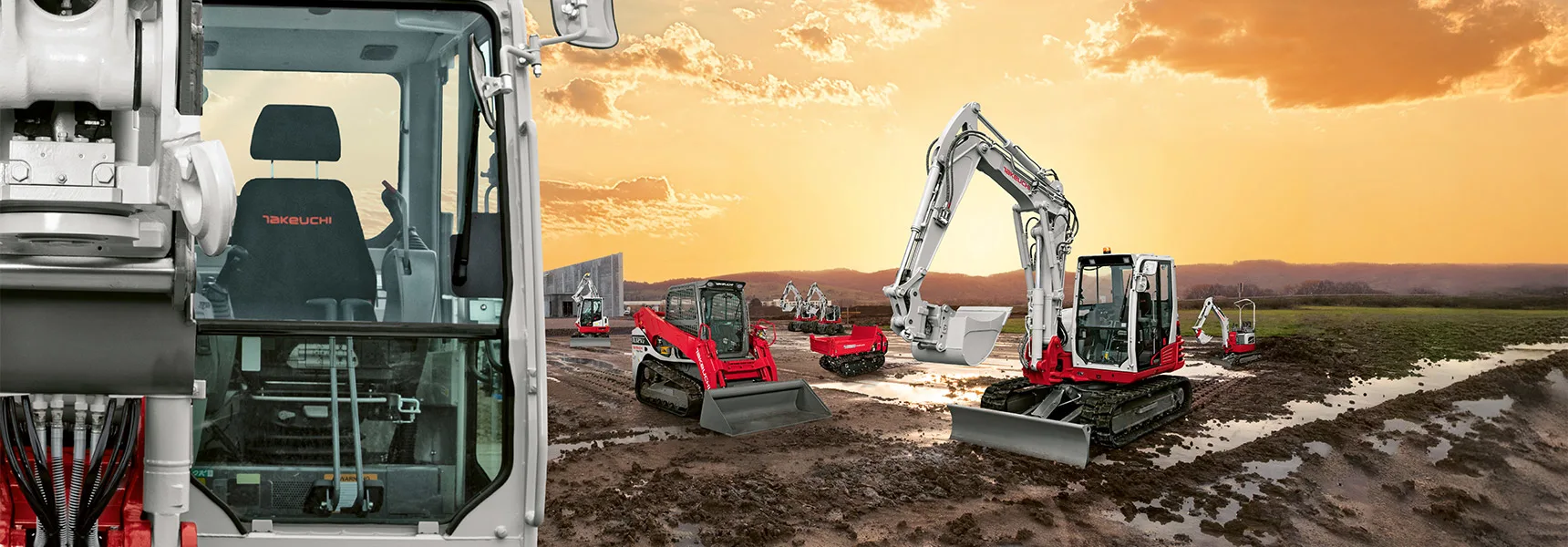 Takeuchi produkti būvlaukumā.
