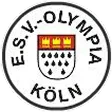 Vereinslogo von E.S.V. Olympia Köln mit einem Wappen, das drei rote Kronen und schwarze Tränen auf weißem Hintergrund zeigt.