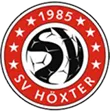 Logo des Sportvereins Höxter mit einem schwarz-weißen Volleyball, der Jahreszahl 1985 und einem roten kreisförmigen Hintergrund mit weißen Sternen.