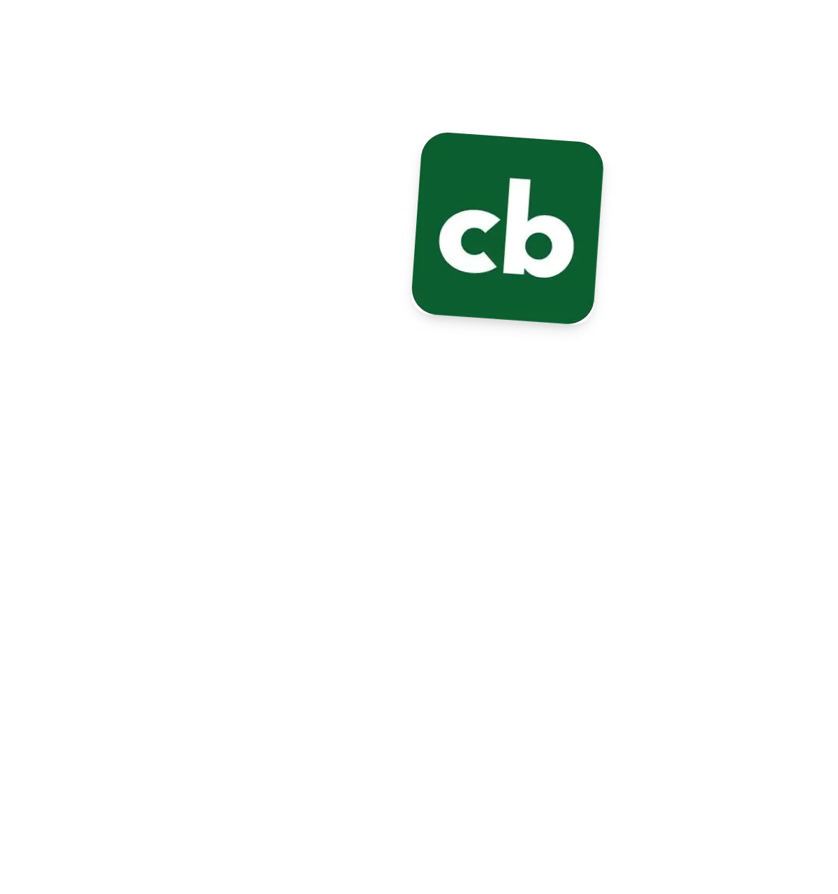 Grünes Quadrat mit abgerundeten Ecken und weißer Beschriftung 'cb' in Kleinbuchstaben.