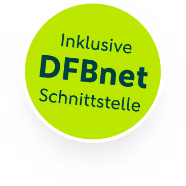 Grüner runder Aufkleber mit Text Inklusive DFBnet Schnittstelle.