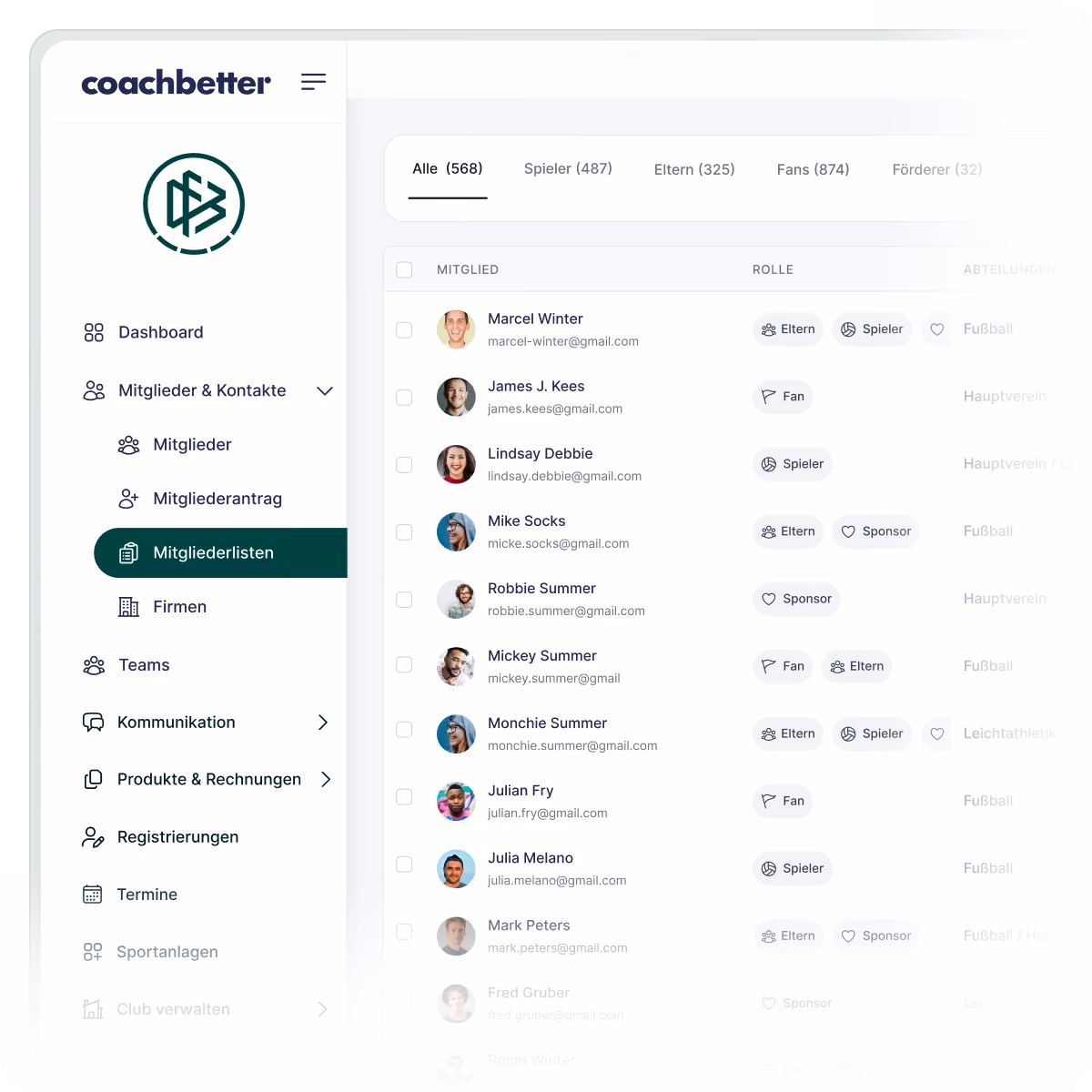Screenshot des Digitalen Vereinsheims und der zugehörigen App
