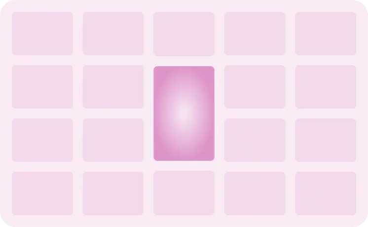 Grid of 16 rounded pink rectangles with the center rectangle highlighted in a brighter pink glow.