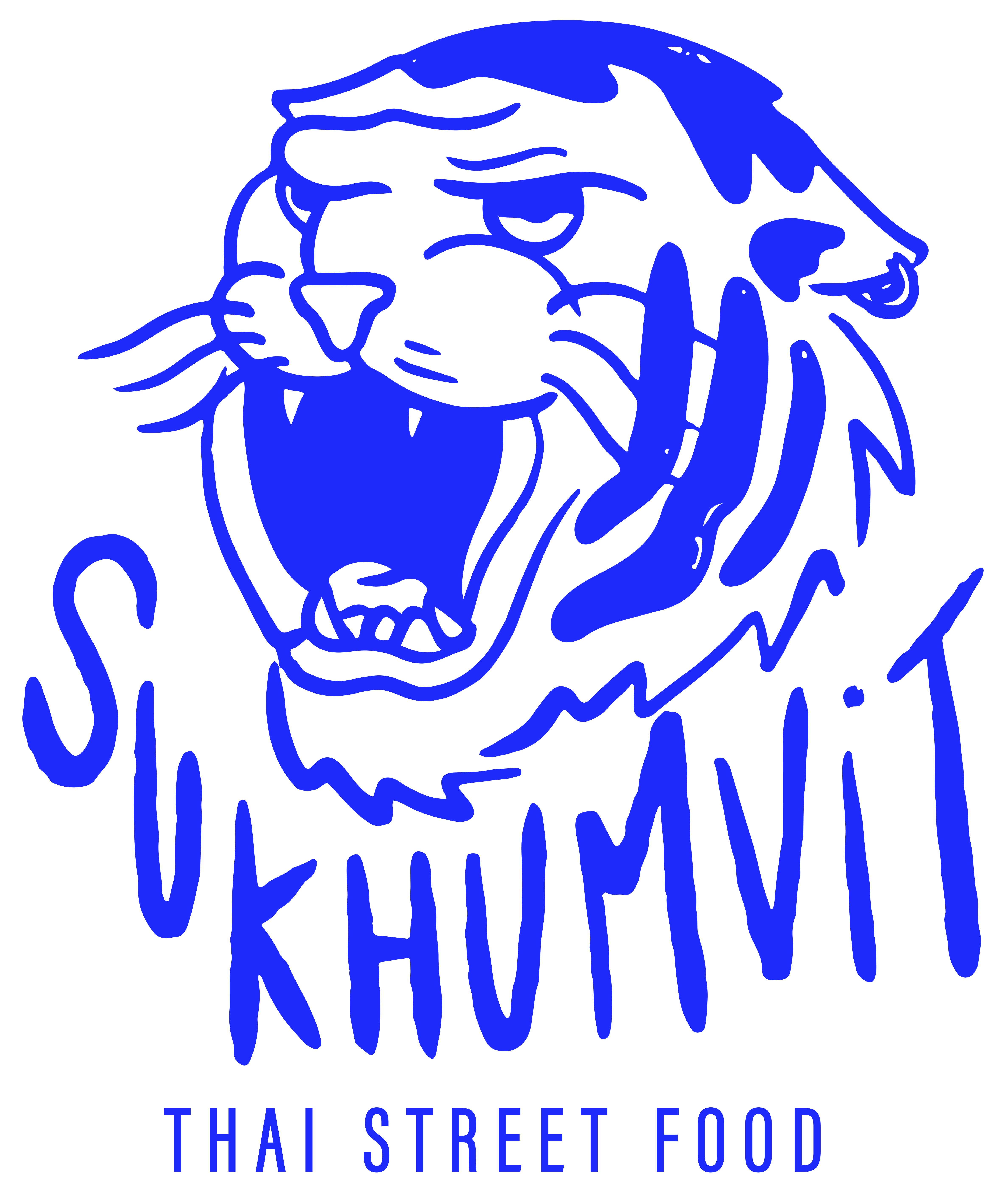 Logo Sukhumvit Thai Street Food transparent avec parapluie et chariot de street food