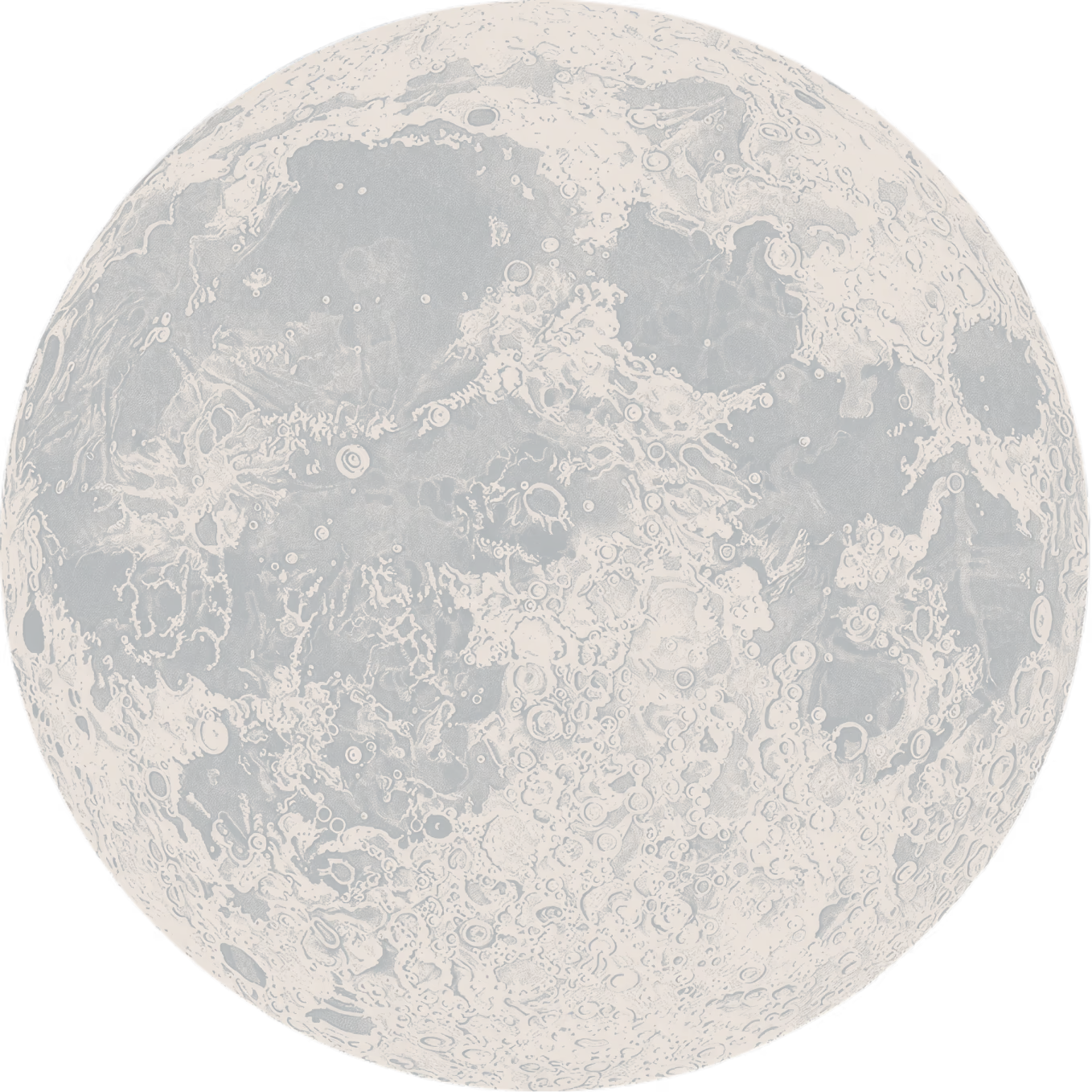 Detailed full view of the Moon’s cratered surface with dark lunar maria and light highlands.