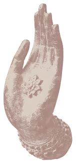 Raised left hand sculpture with detailed floral design on palm and textured wristband.