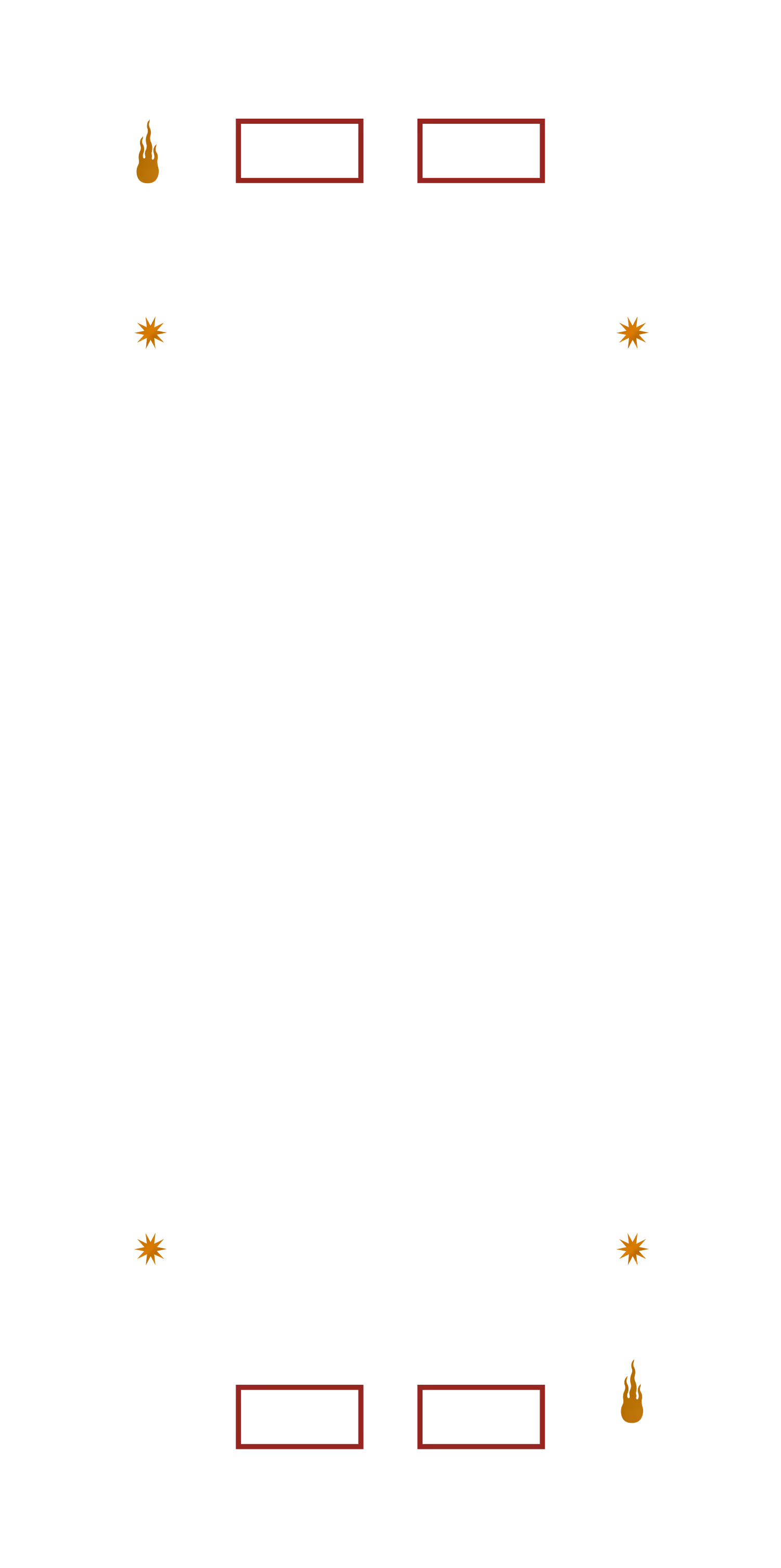 Graphic with two sets of evenly spaced rectangular bars and flame and starburst icons on a black background.