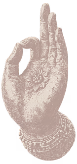 Hand forming the Gyan Mudra gesture with a floral henna design and bracelets.