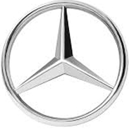 Mercedes-Benz three-pointed star logo in silver within a circle.