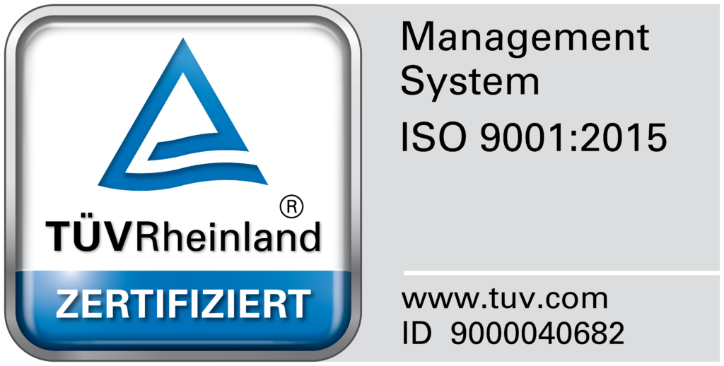 TÜV Rheinland certification mark for Management System ISO 9001:2015 with website www.tuv.com and ID 9000040682.