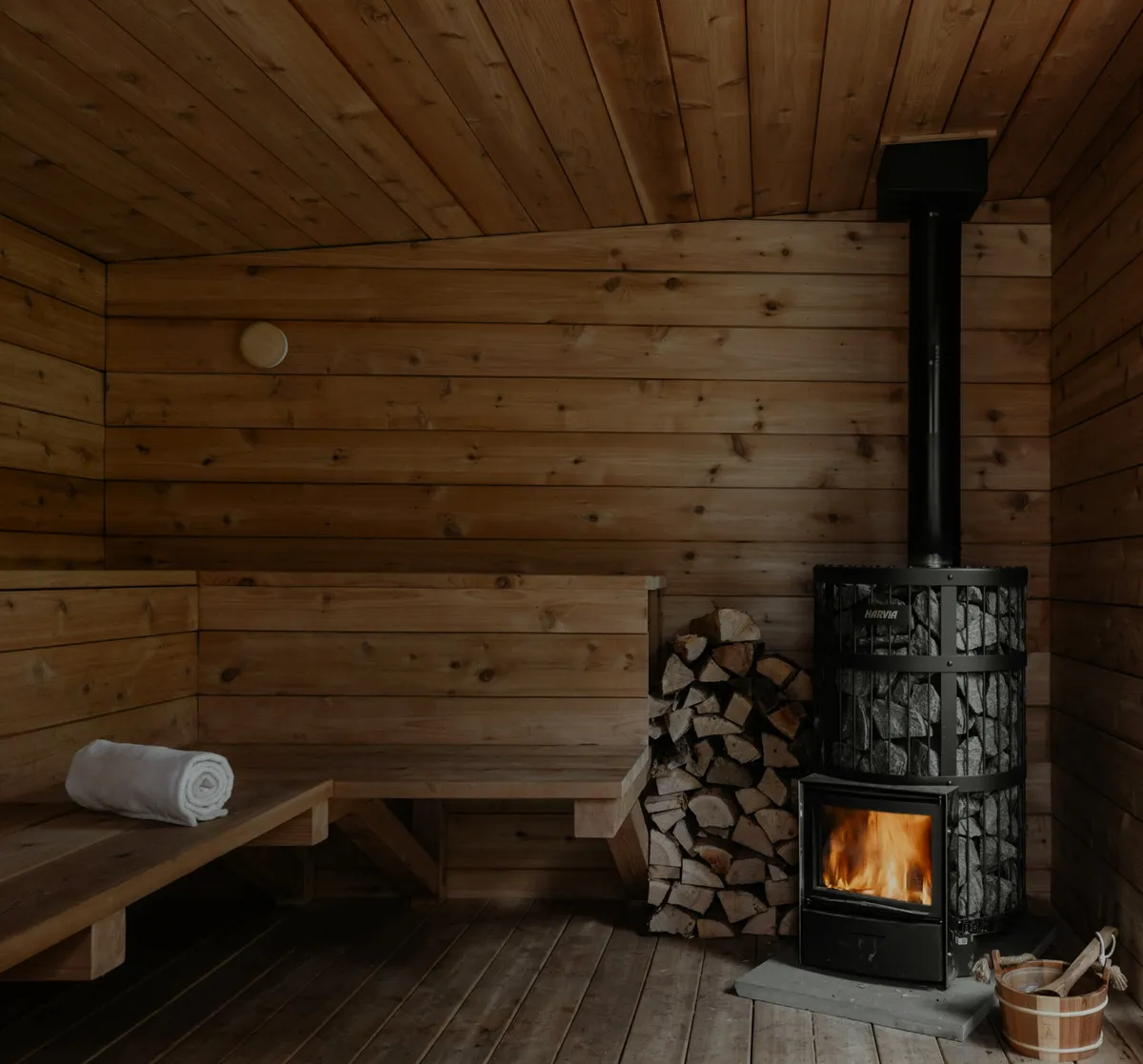 Wood-fired Finnish sauna in a quiet forest setting near Helsinki