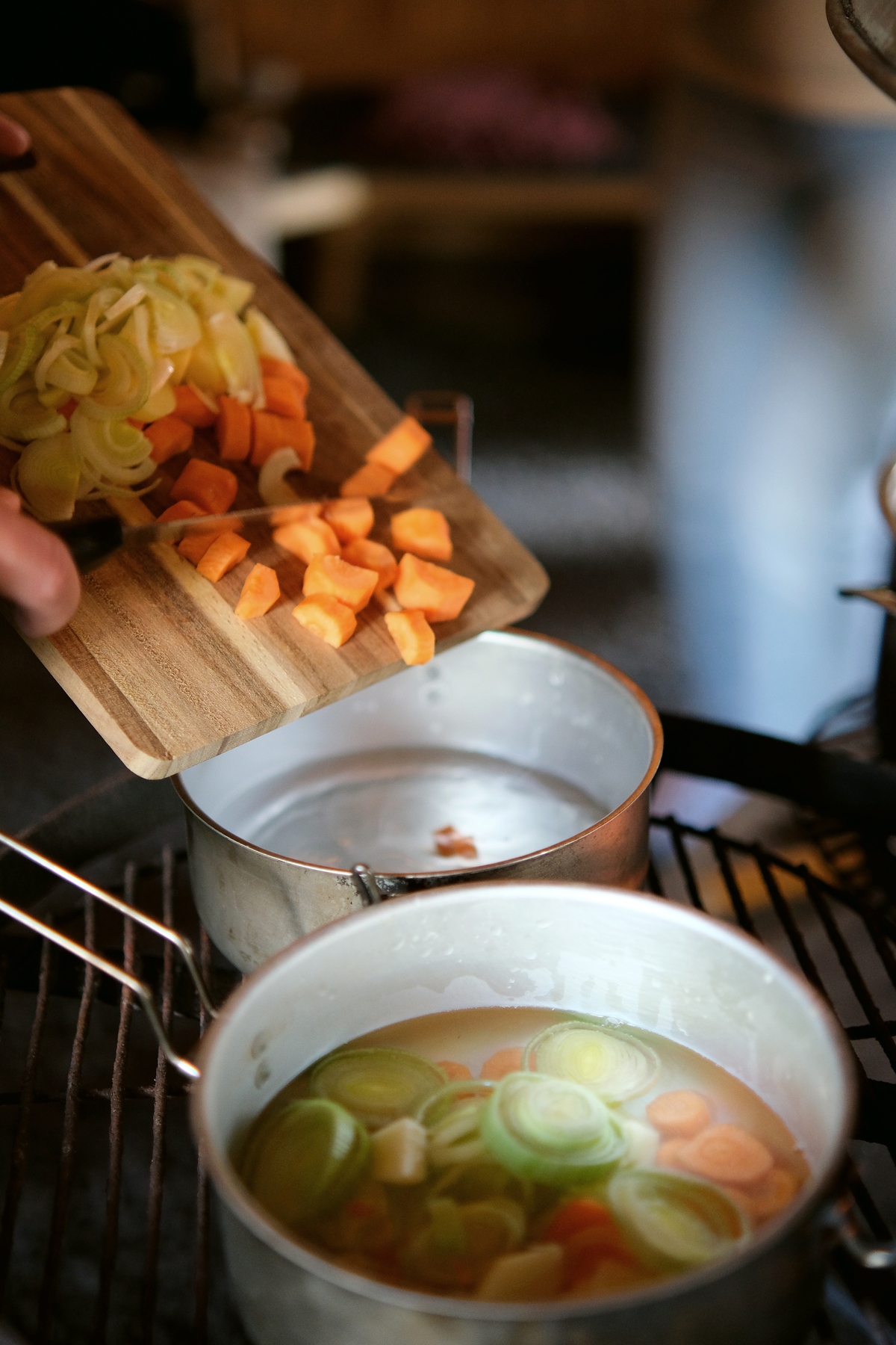 Salmon soup cooked over an open fire in Nuuksio forest