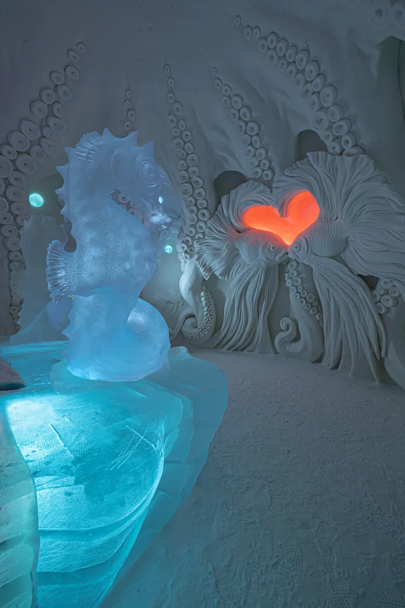 A private Lainio SnowVillage tour from Levi with door-to-door transport, a private driver-guide and Ice Exhibition admission. Explore seasonal ice art, snow suites and illuminated interiors at an easy early-evening pace before returning directly to your accommodation.

