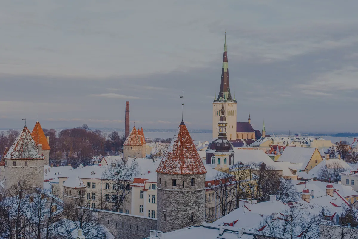 Tallinn Old Town rooftops and medieval towers viewed from above