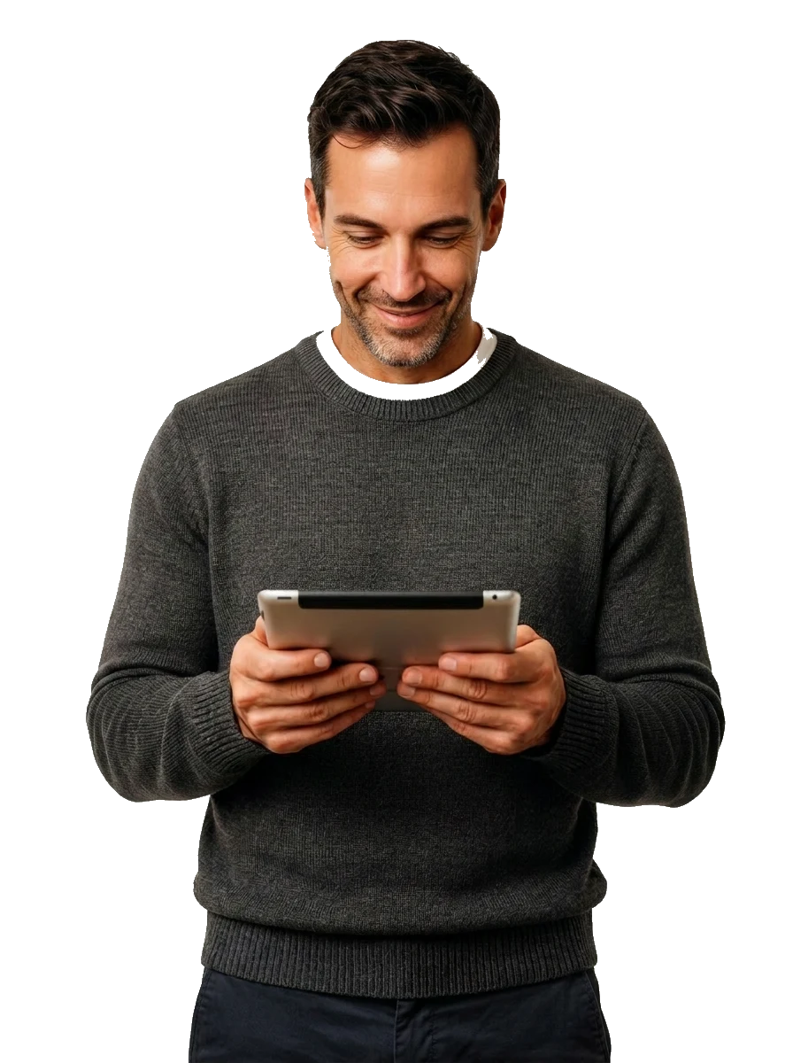Product leader reviewing health data on tablet