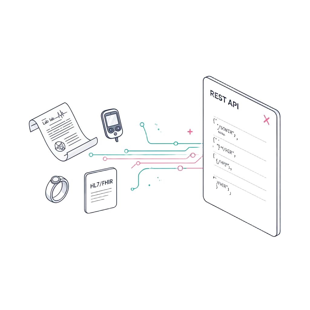 Health data sources flowing into a single REST API output
