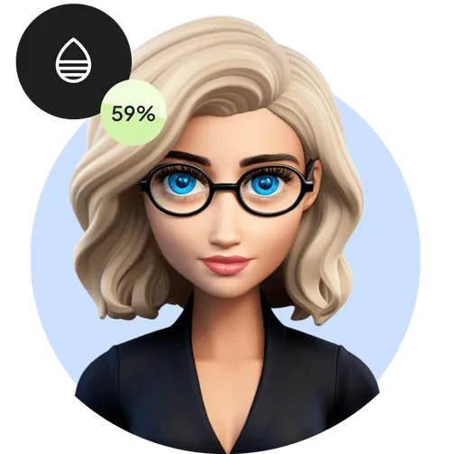 A 3D model of a woman wearing glasses.