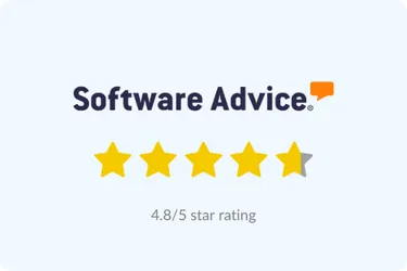 Software Advice logo with a 4.8 out of 5 star rating shown by four and a half gold stars.